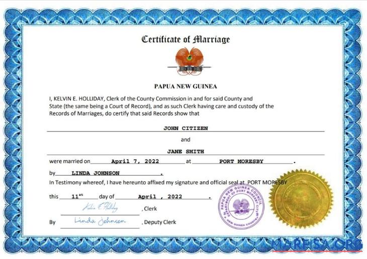 Realistic Papua New Guinea marriage certificate Word and PDF template